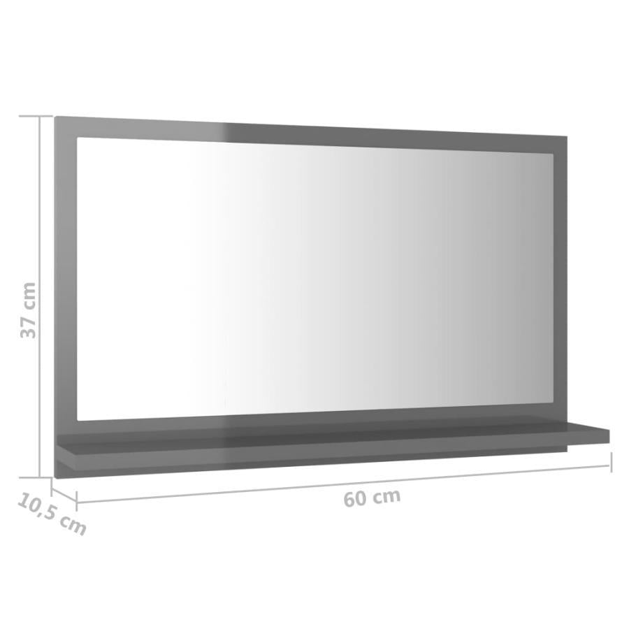 Oglindă de baie, gri extralucios, 60x10,5x37 cm, PAL