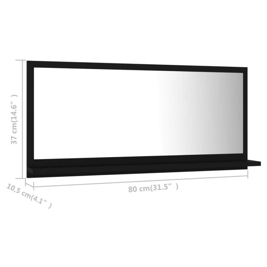 Oglindă de baie, negru, 80 x 10,5 x 37 cm, PAL