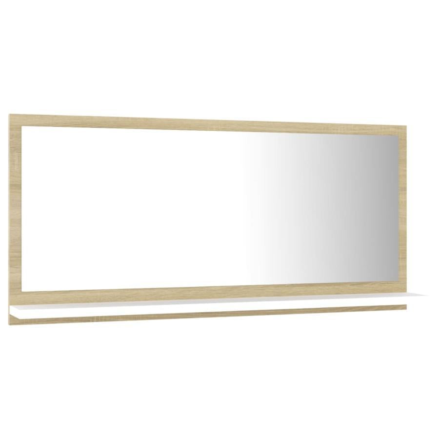 Oglindă de baie, alb/stejar sonoma, 80 x 10,5 x 37 cm, PAL
