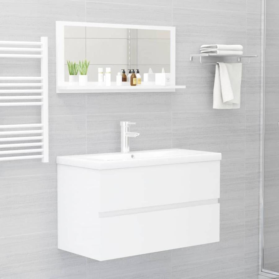 Oglindă de baie, alb extralucios, 80 x 10,5 x 37 cm, PAL
