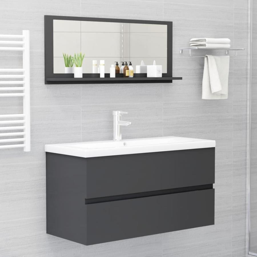 Oglindă de baie, gri, 90x10,5x37 cm, PAL