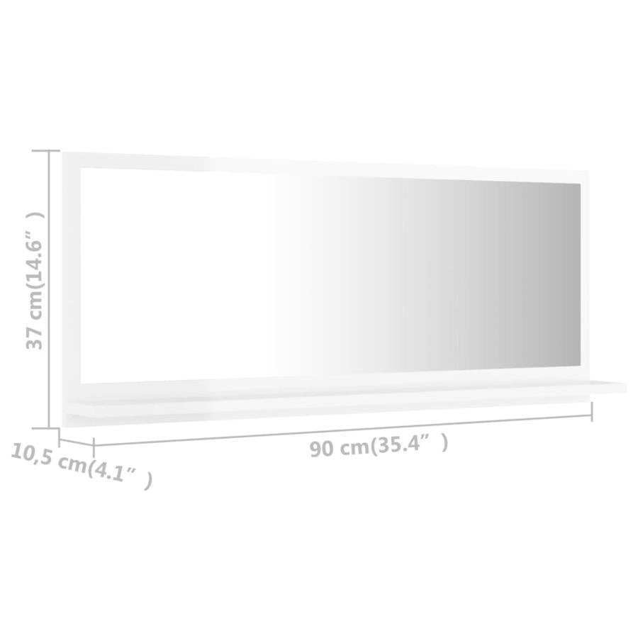 Oglindă de baie, alb extralucios, 90 x 10,5 x 37 cm, PAL