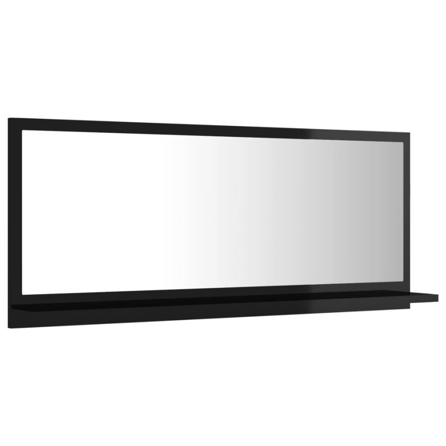 Oglindă de baie, negru extralucios, 90x10,5x37 cm, PAL