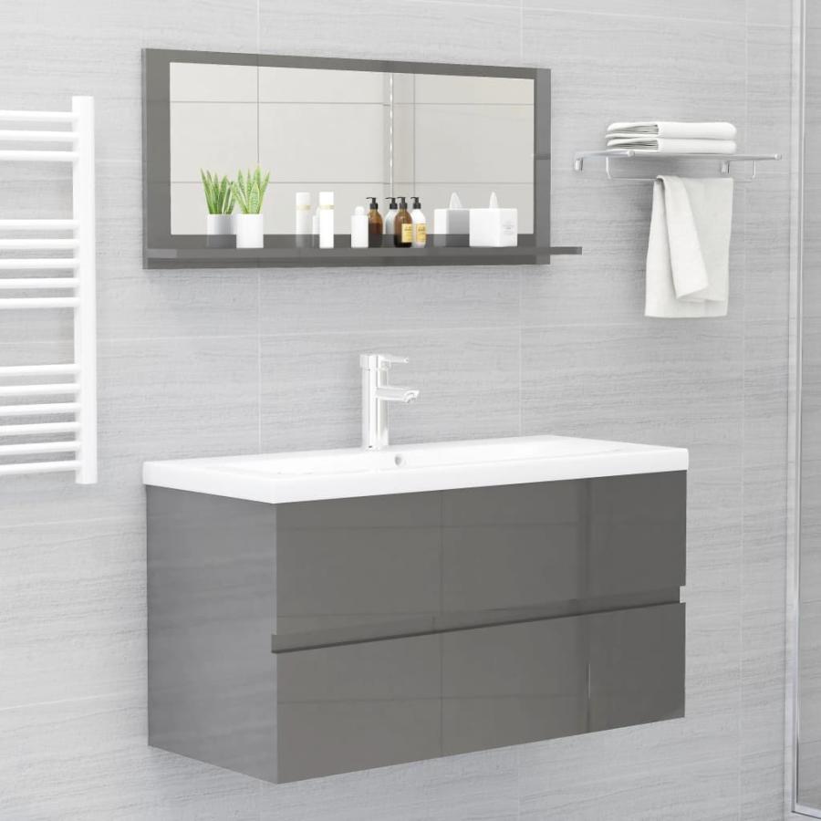 Oglindă de baie, gri extralucios, 90 x 10,5 x 37 cm, PAL