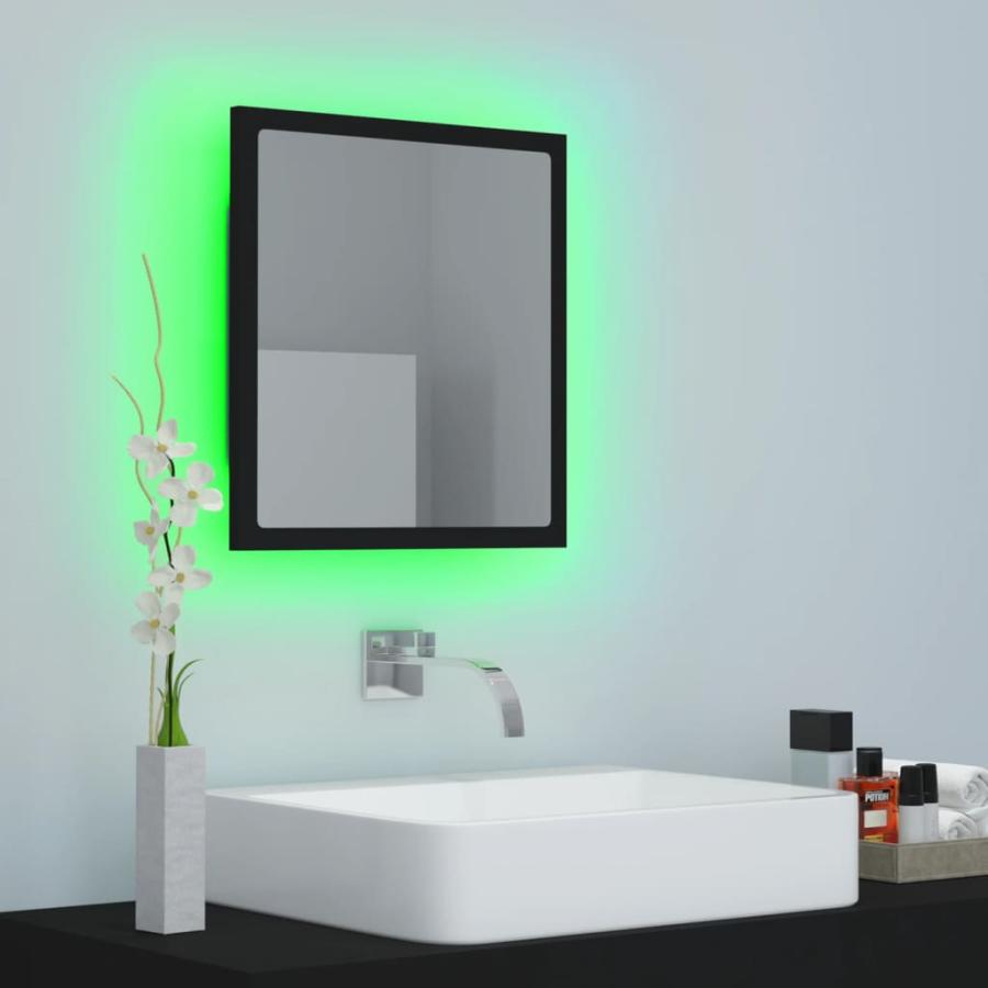 Oglindă de baie cu LED, negru, 40x8,5x37 cm, lemn prelucrat