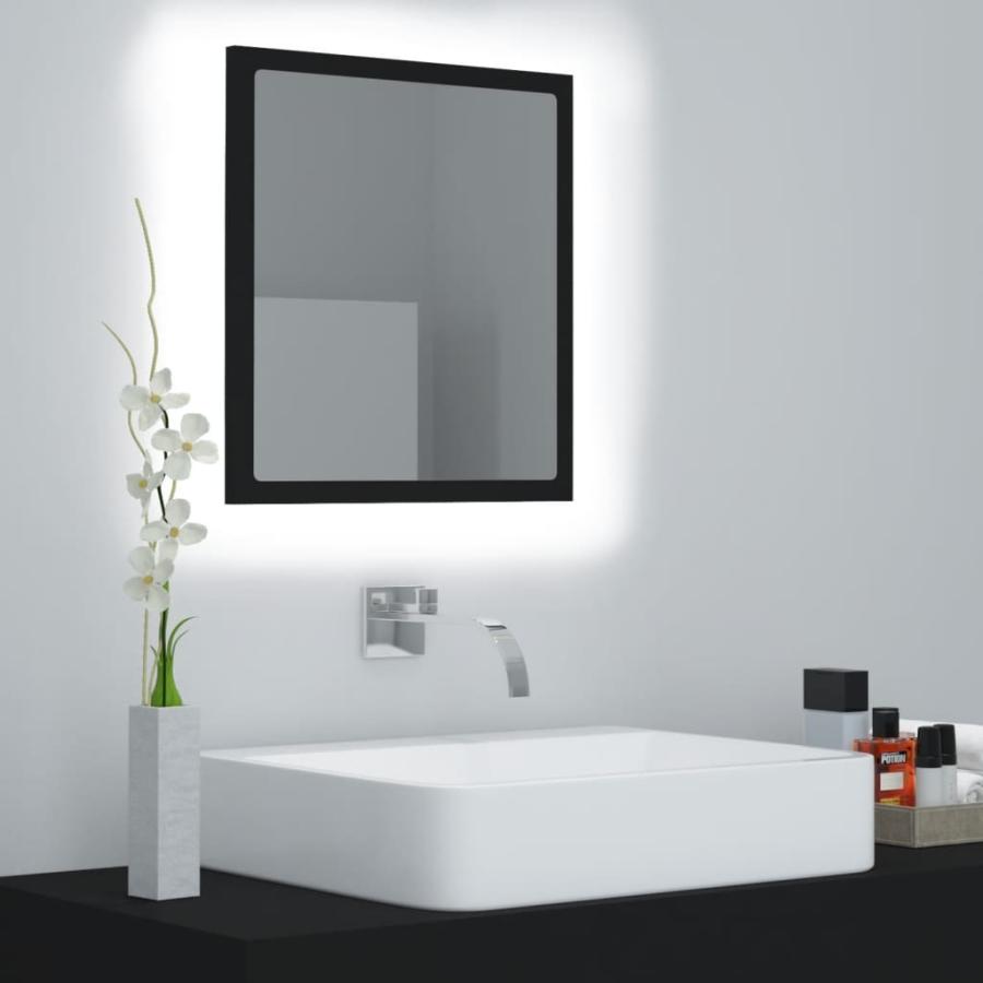 Oglindă de baie cu LED, negru, 40x8,5x37 cm, lemn prelucrat