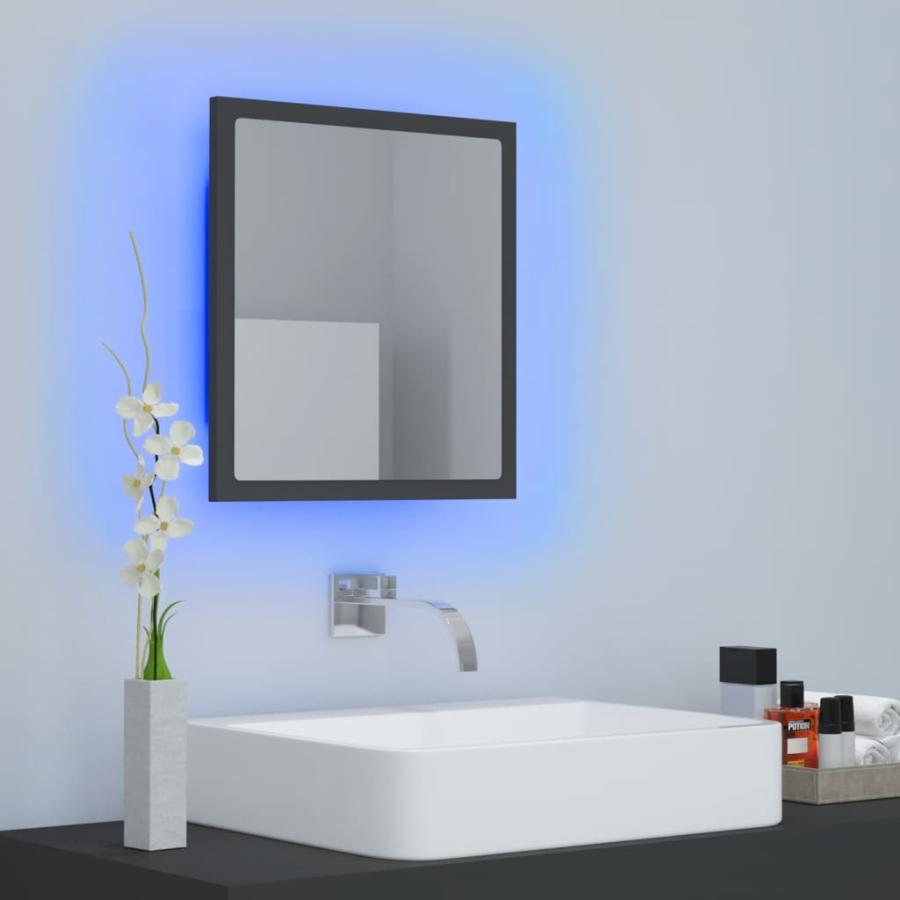 Oglindă de baie cu LED, gri, 40x8,5x37 cm, lemn prelucrat