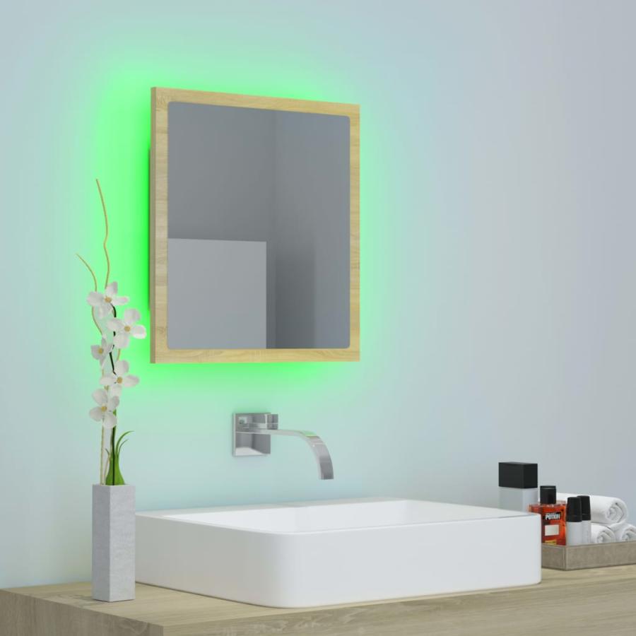 Oglindă de baie LED, stejar sonoma, 40x8,5x37cm, lemn prelucrat