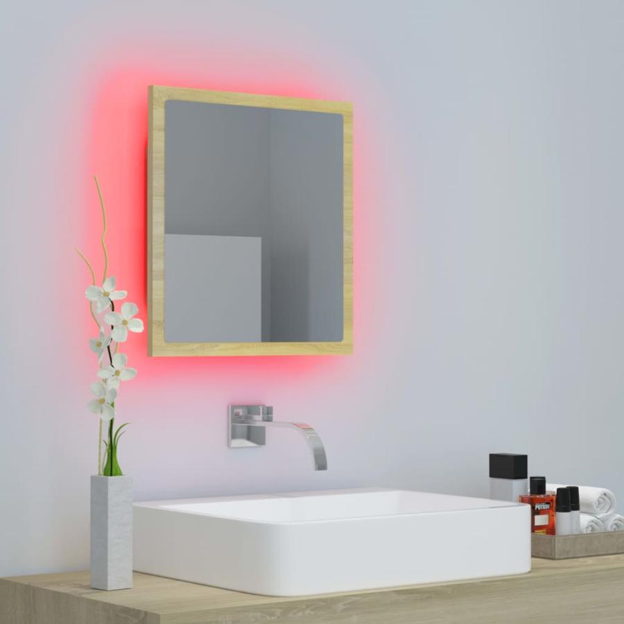 Oglindă de baie LED, stejar sonoma, 40x8,5x37cm, lemn prelucrat