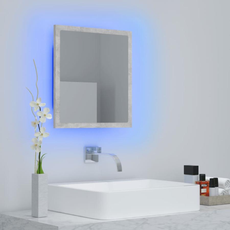 Oglindă de baie cu LED, gri beton, 40x8,5x37 cm, lemn prelucrat