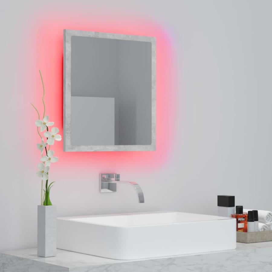 Oglindă de baie cu LED, gri beton, 40x8,5x37 cm, lemn prelucrat