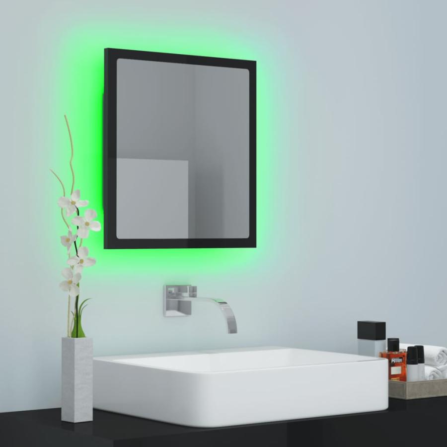 Oglindă de baie cu LED, negru extralucios, 40x8,5x37 cm