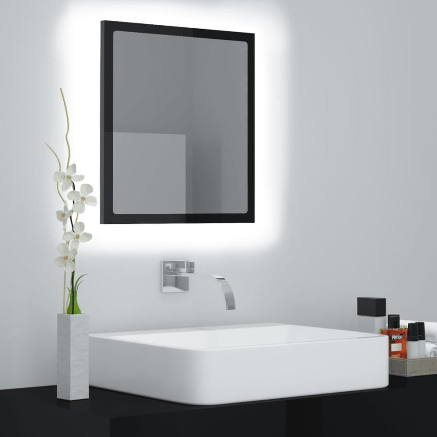 Oglindă de baie cu LED, negru extralucios, 40x8,5x37 cm