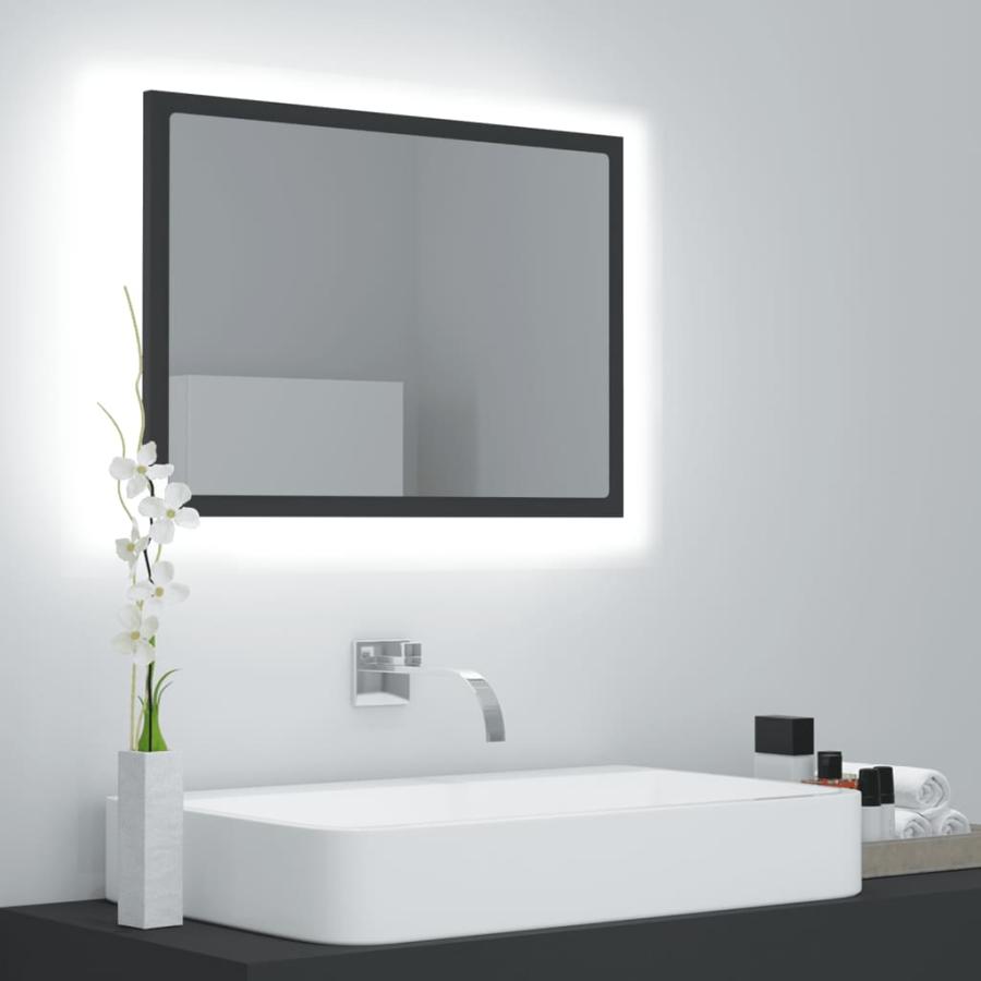 Oglindă de baie cu LED, gri, 60x8,5x37 cm, lemn prelucrat
