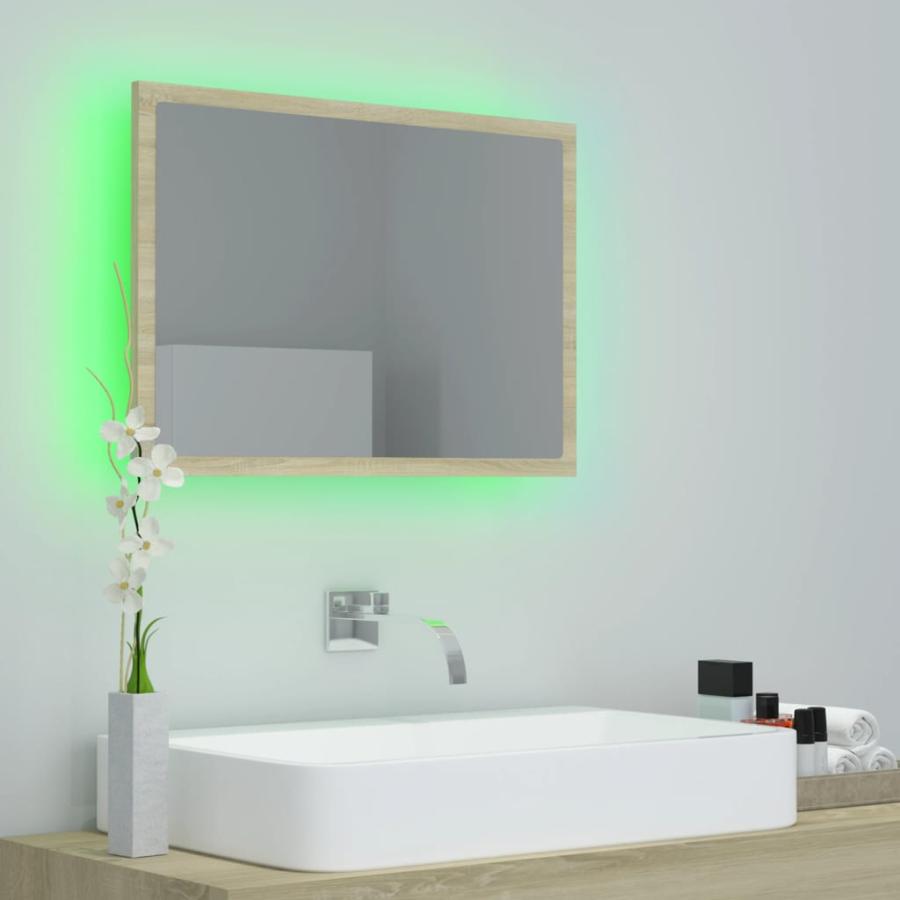 Oglindă de baie LED, stejar sonoma, 60x8,5x37cm, lemn prelucrat