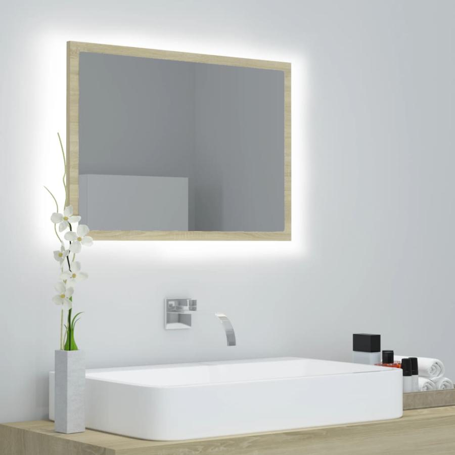 Oglindă de baie LED, stejar sonoma, 60x8,5x37cm, lemn prelucrat