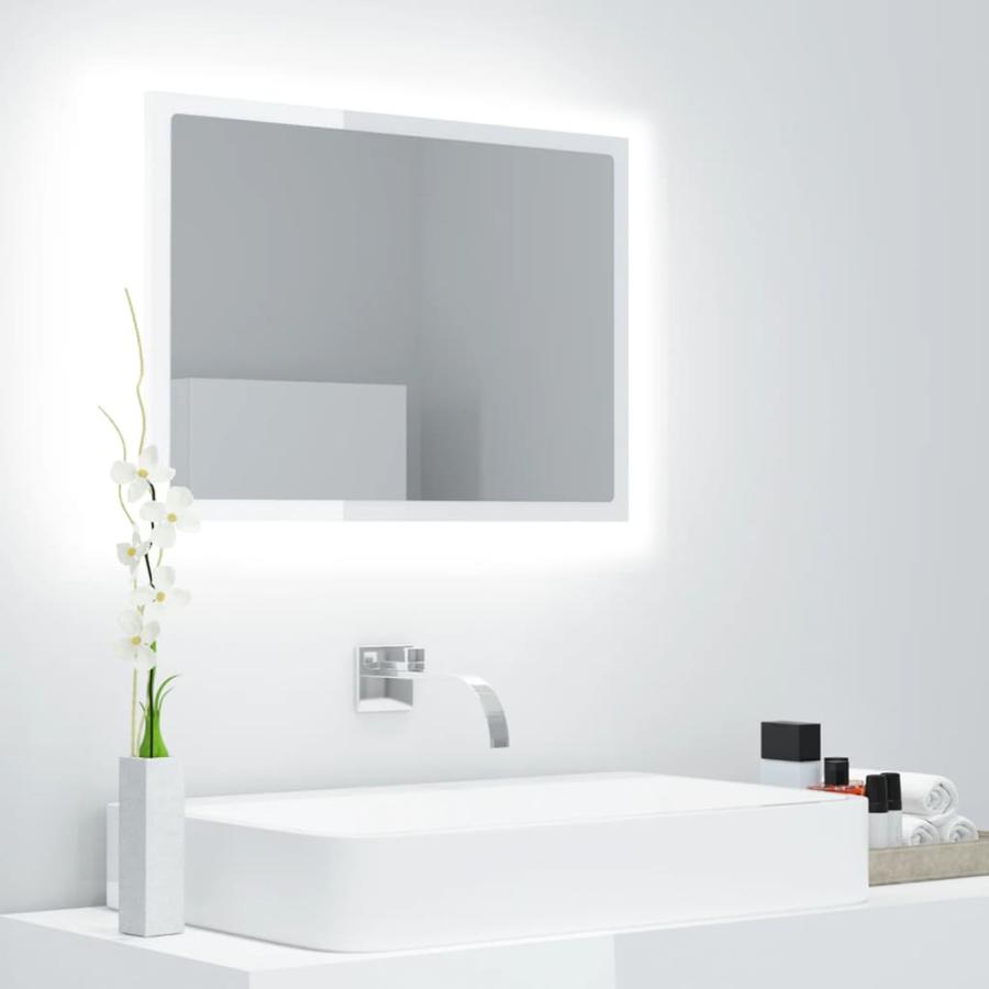 Oglindă de baie cu LED, alb extralucios, 60x8,5x37 cm