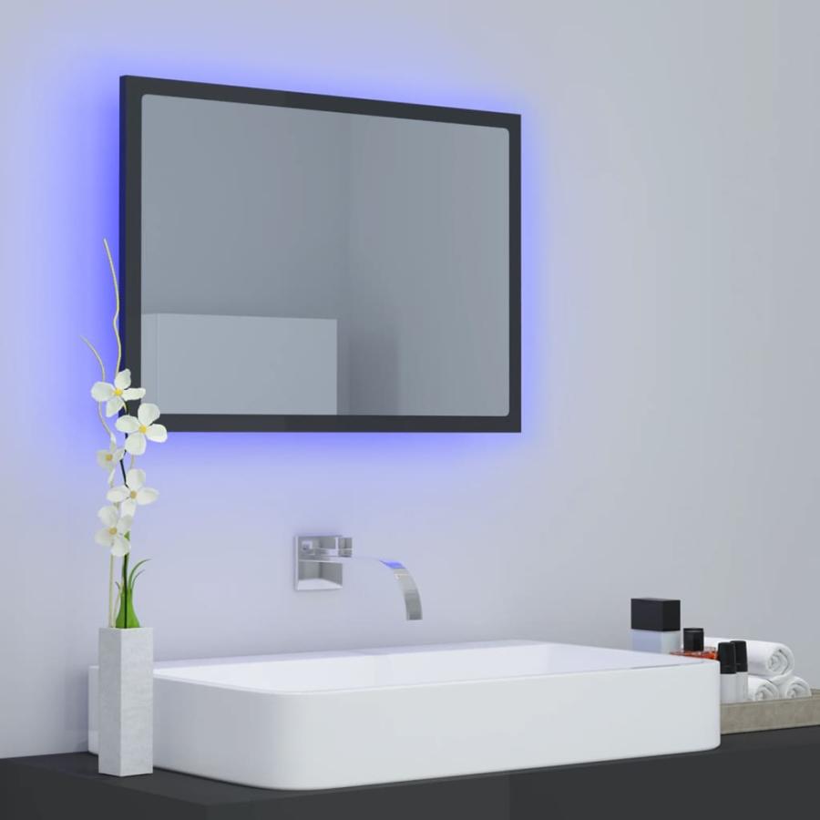 Oglindă de baie cu LED, gri extralucios, 60x8,5x37 cm