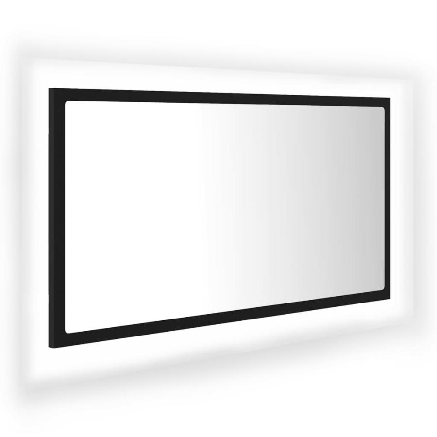 Oglindă de baie cu LED, negru, 80x8,5x37 cm, lemn prelucrat