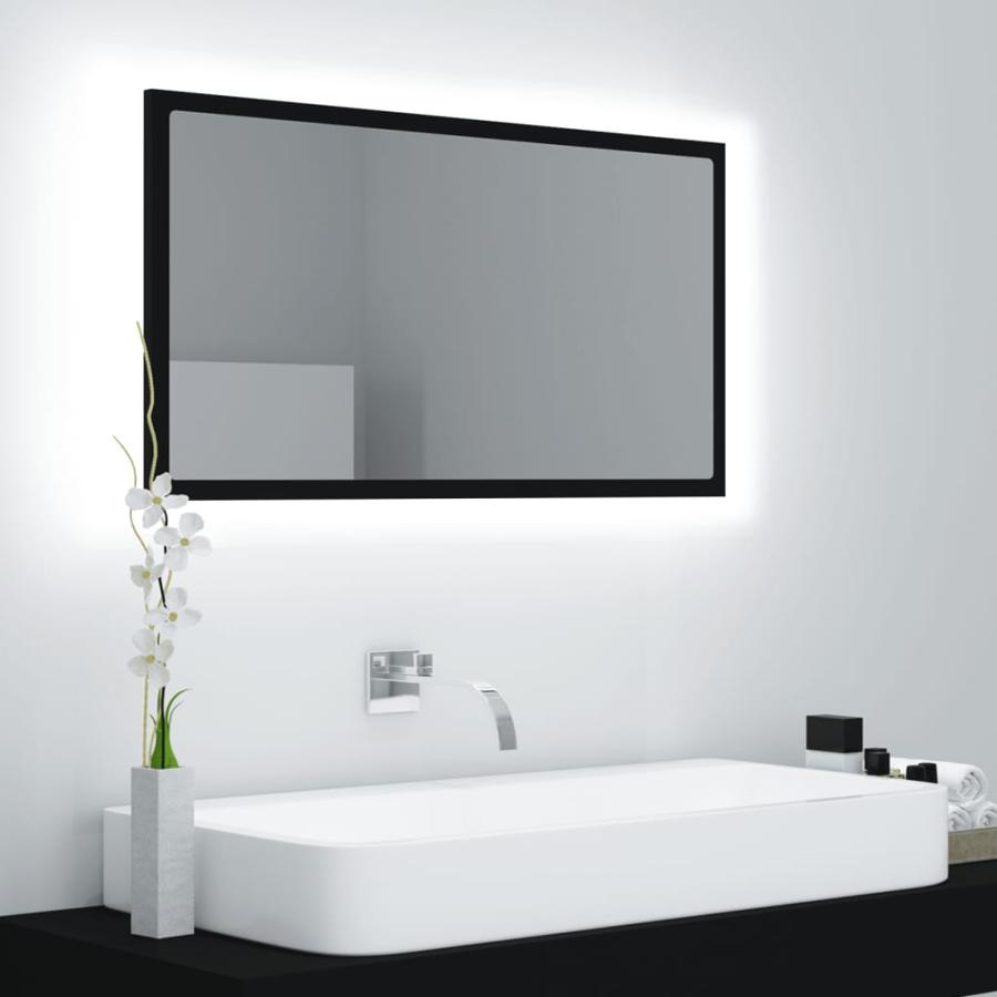 Oglindă de baie cu LED, negru, 80x8,5x37 cm, lemn prelucrat