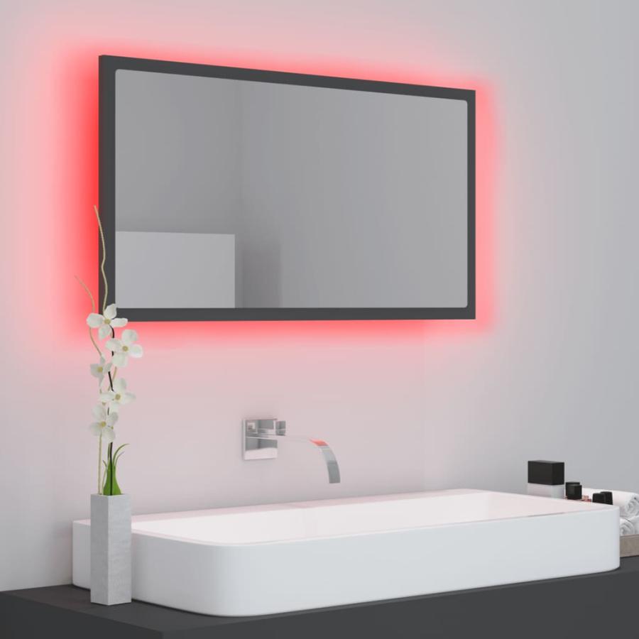Oglindă de baie cu LED, gri, 80x8,5x37 cm, lemn prelucrat