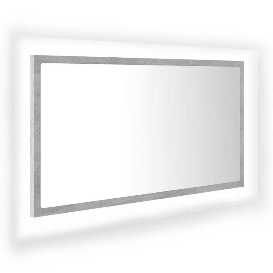 Oglindă de baie cu LED, gri beton, 80x8,5x37 cm, lemn prelucrat