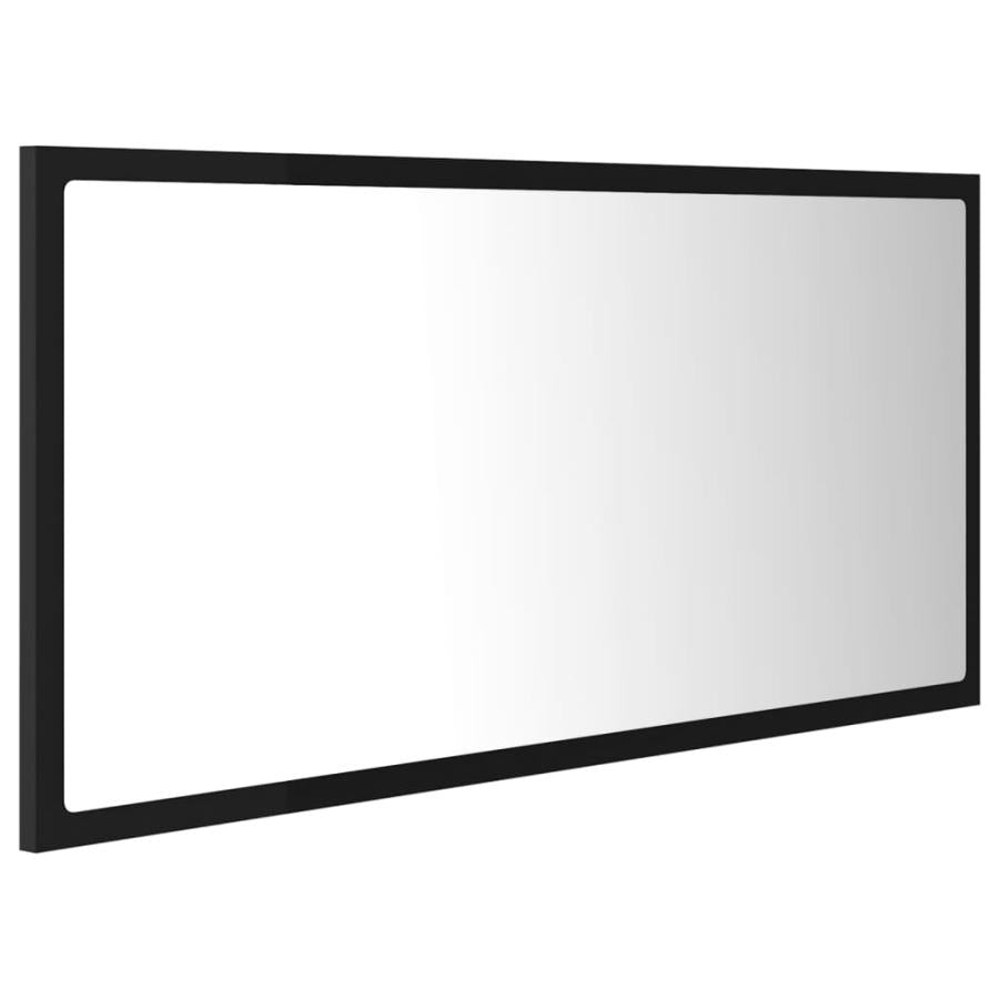 Oglindă de baie cu LED, negru, 90x8,5x37 cm, lemn prelucrat