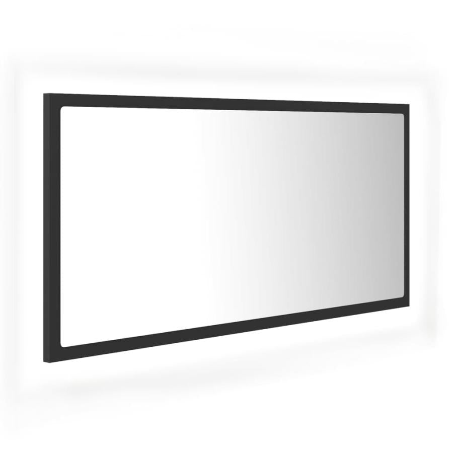 Oglindă de baie cu LED, gri, 90x8,5x37 cm, lemn prelucrat