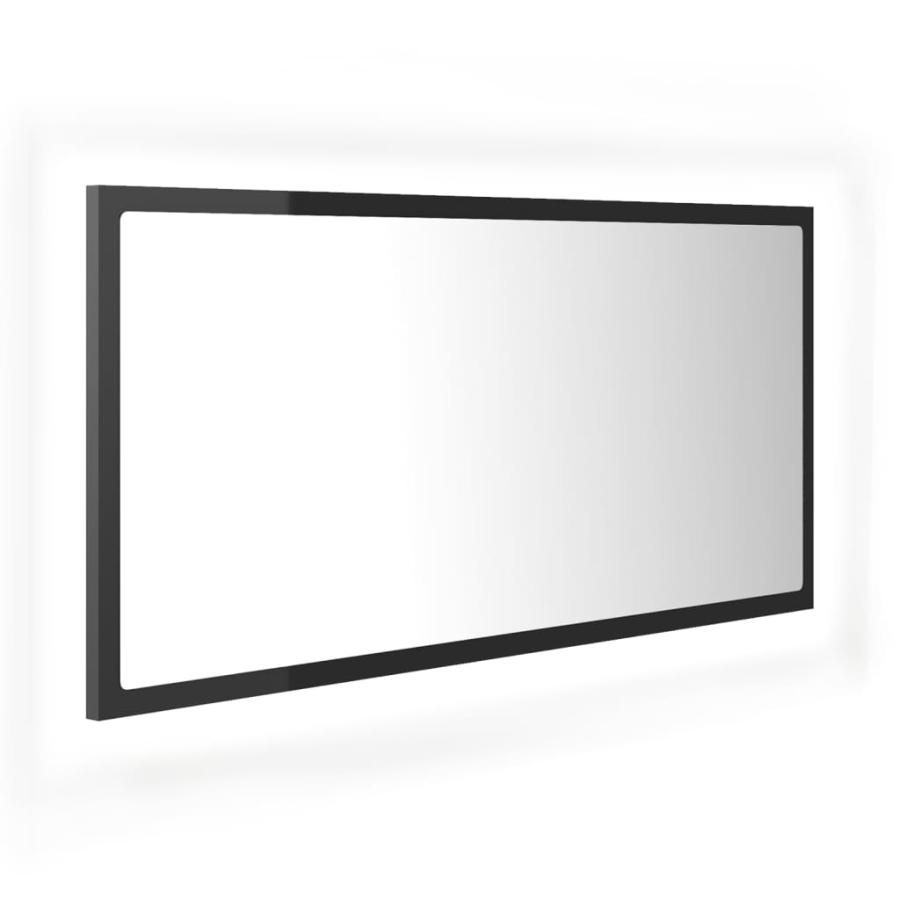 Oglindă de baie cu LED, gri extralucios, 90x8,5x37 cm