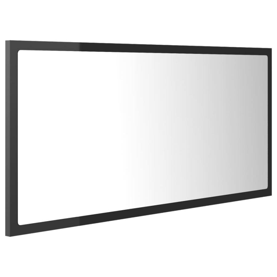 Oglindă de baie cu LED, gri extralucios, 90x8,5x37 cm