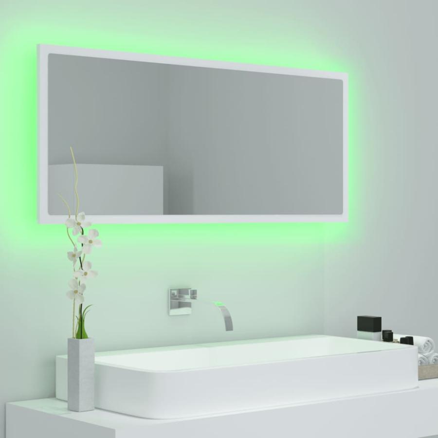 Oglindă de baie cu LED, alb, 100x8,5x37 cm, lemn prelucrat