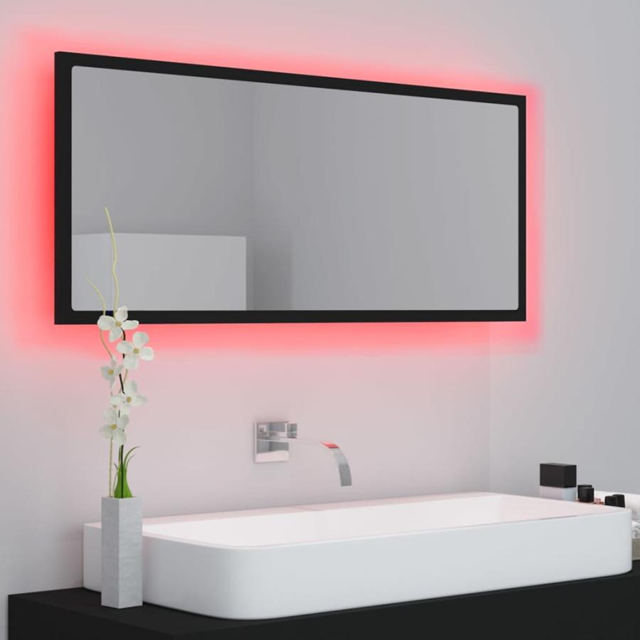 Oglindă de baie cu LED, negru, 100x8,5x37 cm, lemn prelucrat