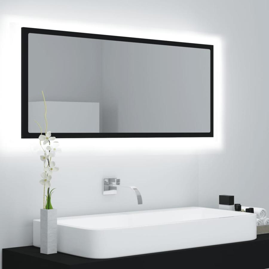 Oglindă de baie cu LED, negru, 100x8,5x37 cm, lemn prelucrat