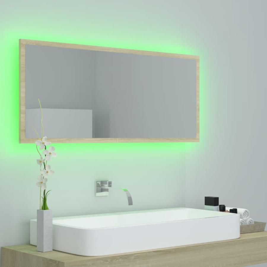 Oglindă de baie cu LED, stejar sonoma, 100x8,5x37 cm