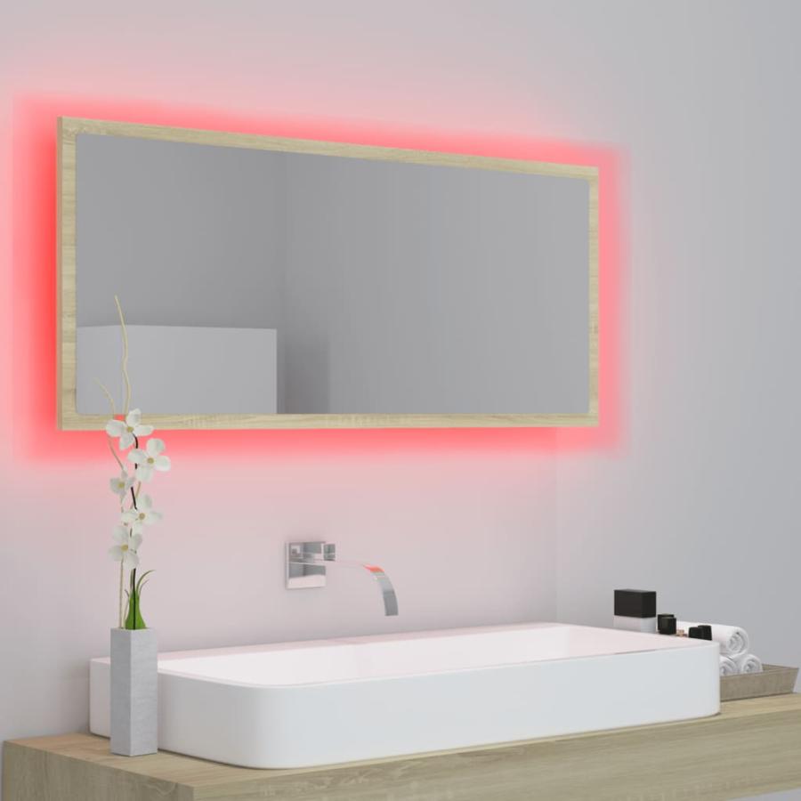 Oglindă de baie cu LED, stejar sonoma, 100x8,5x37 cm