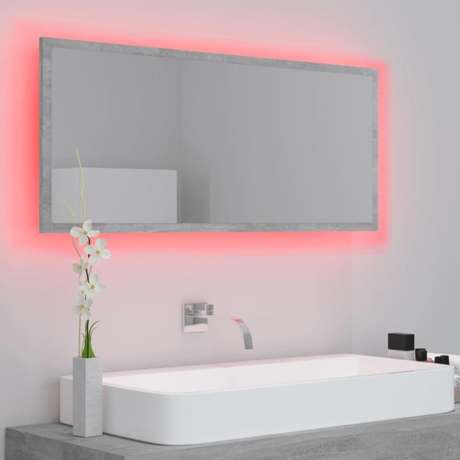 Oglindă de baie cu LED, gri beton, 100x8,5x37cm, lemn prelucrat
