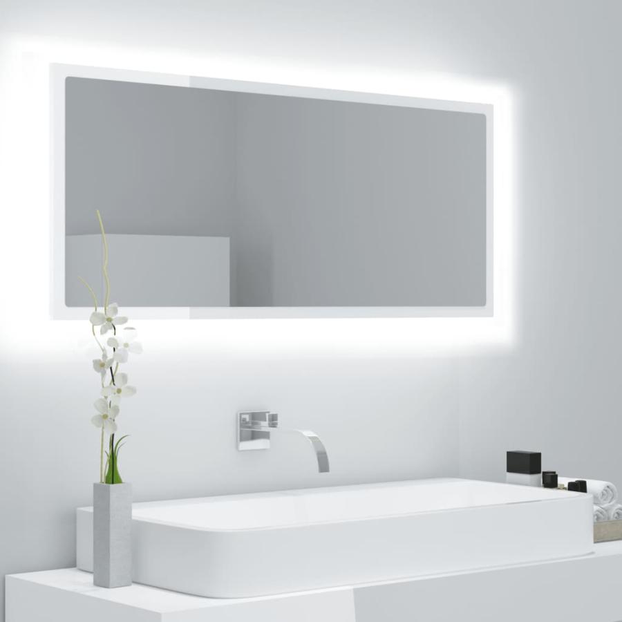 Oglindă de baie cu LED, alb extralucios, 100x8,5x37 cm