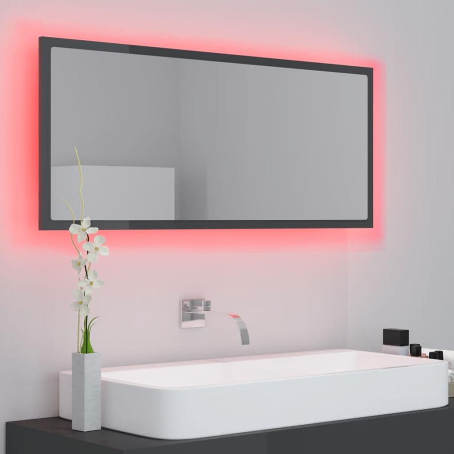 Oglindă de baie cu LED, gri extralucios, 100x8,5x37 cm