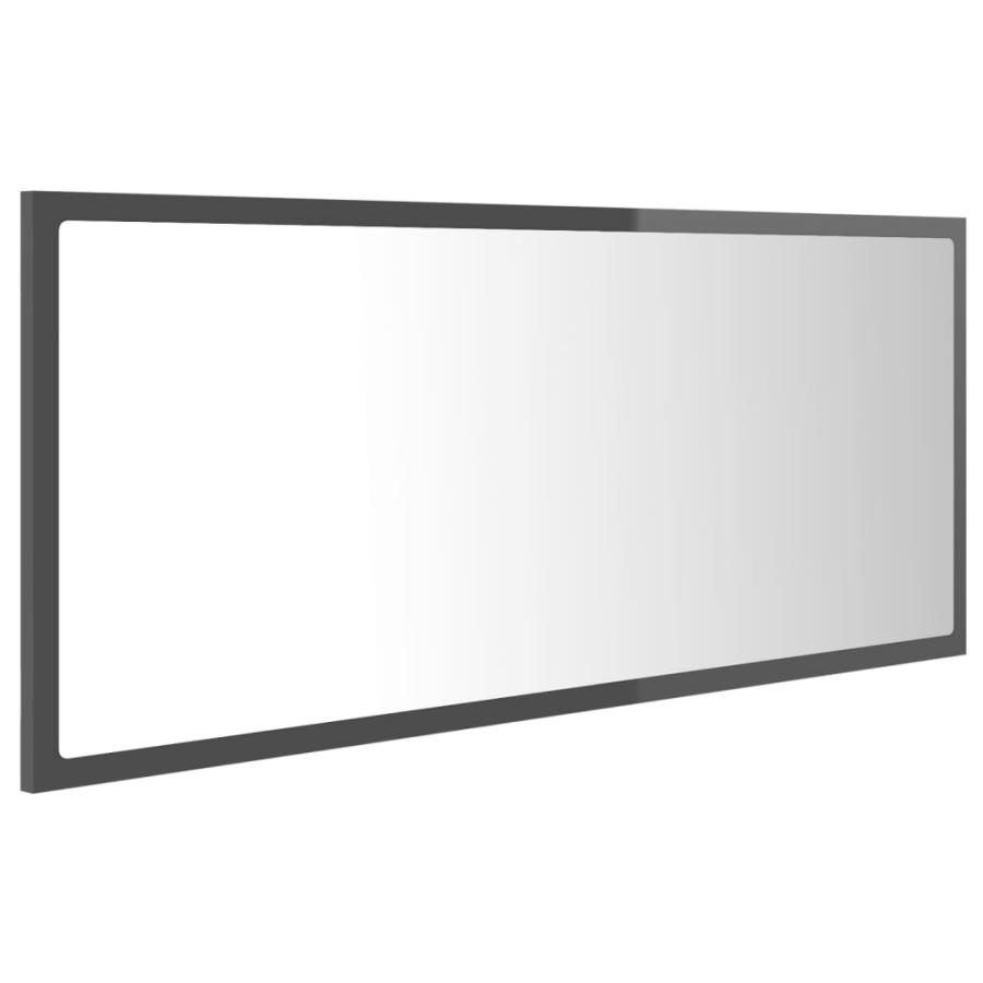 Oglindă de baie cu LED, gri extralucios, 100x8,5x37 cm