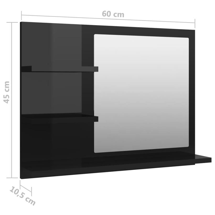 Oglindă de baie, negru extralucios, 60 x 10,5 x 45 cm, PAL