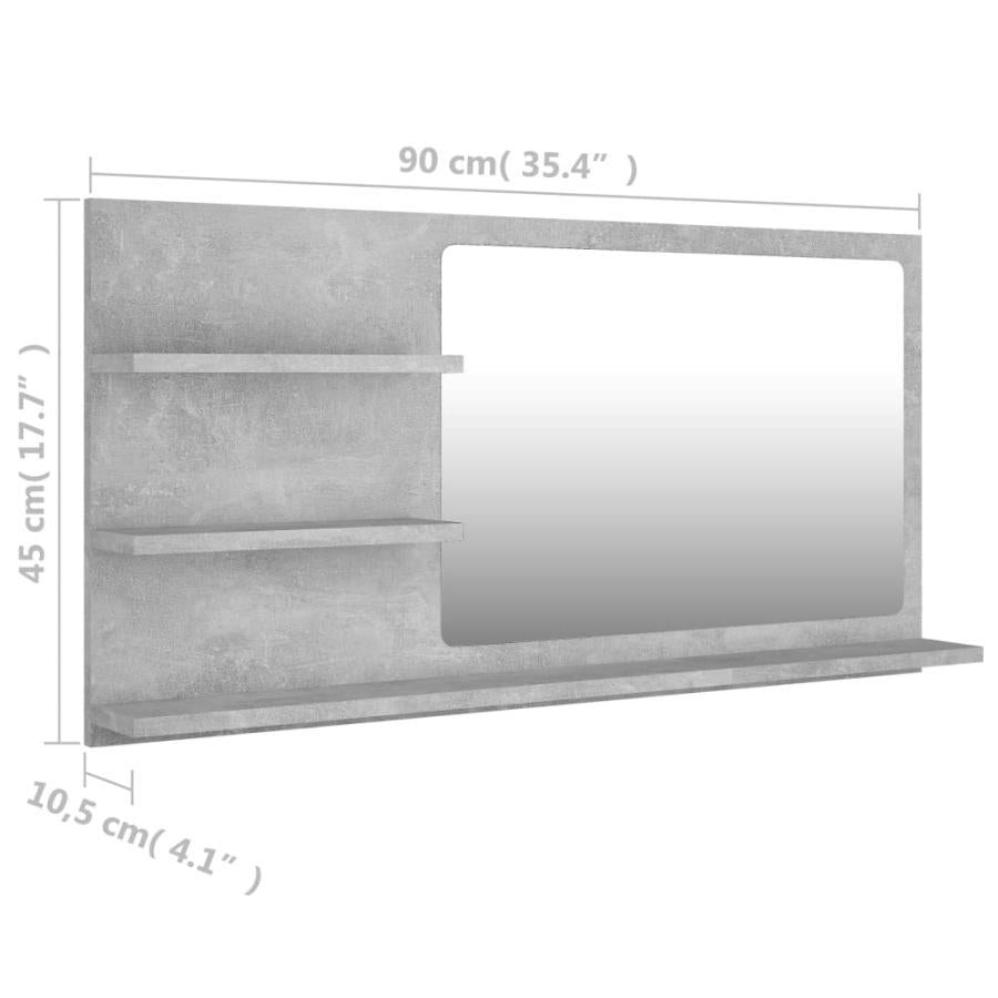 Oglindă de baie, gri beton, 90 x 10,5 x 45 cm, PAL