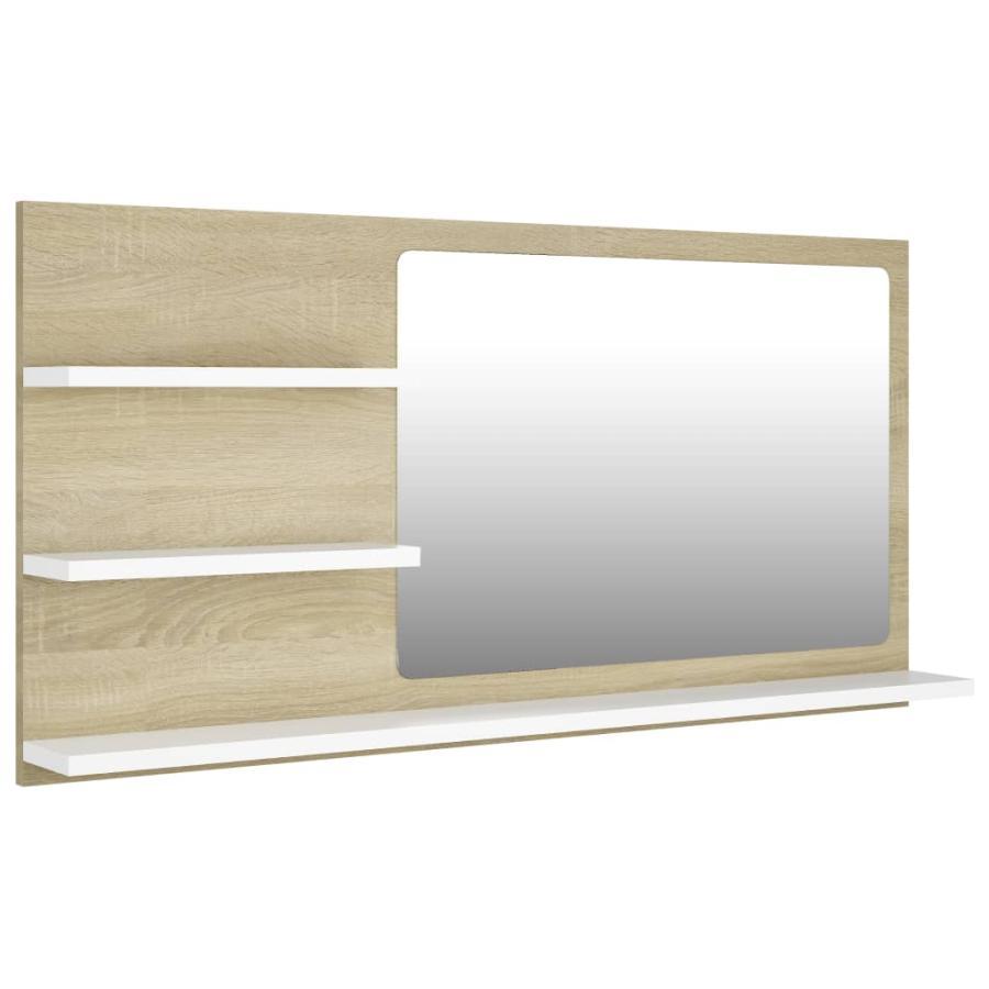 Oglindă de baie, alb/stejar Sonoma, 90 x 10,5 x 45 cm, PAL