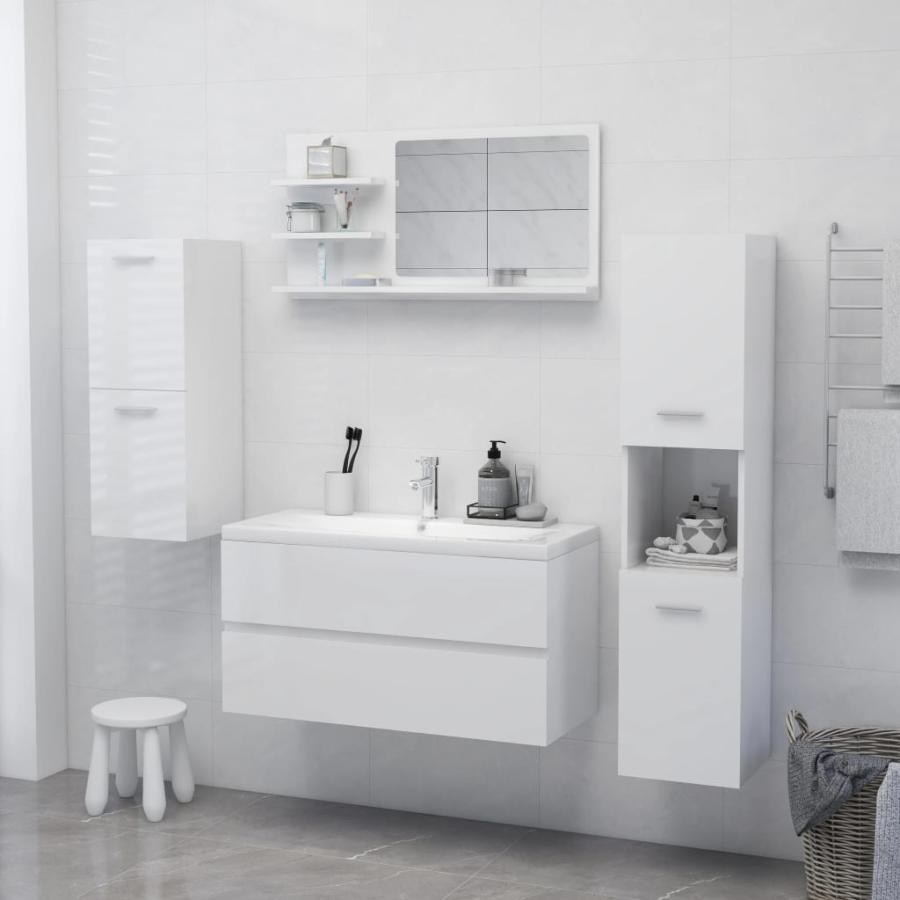 Oglindă de baie, alb extralucios , 90 x 10,5 x 45 cm, PAL