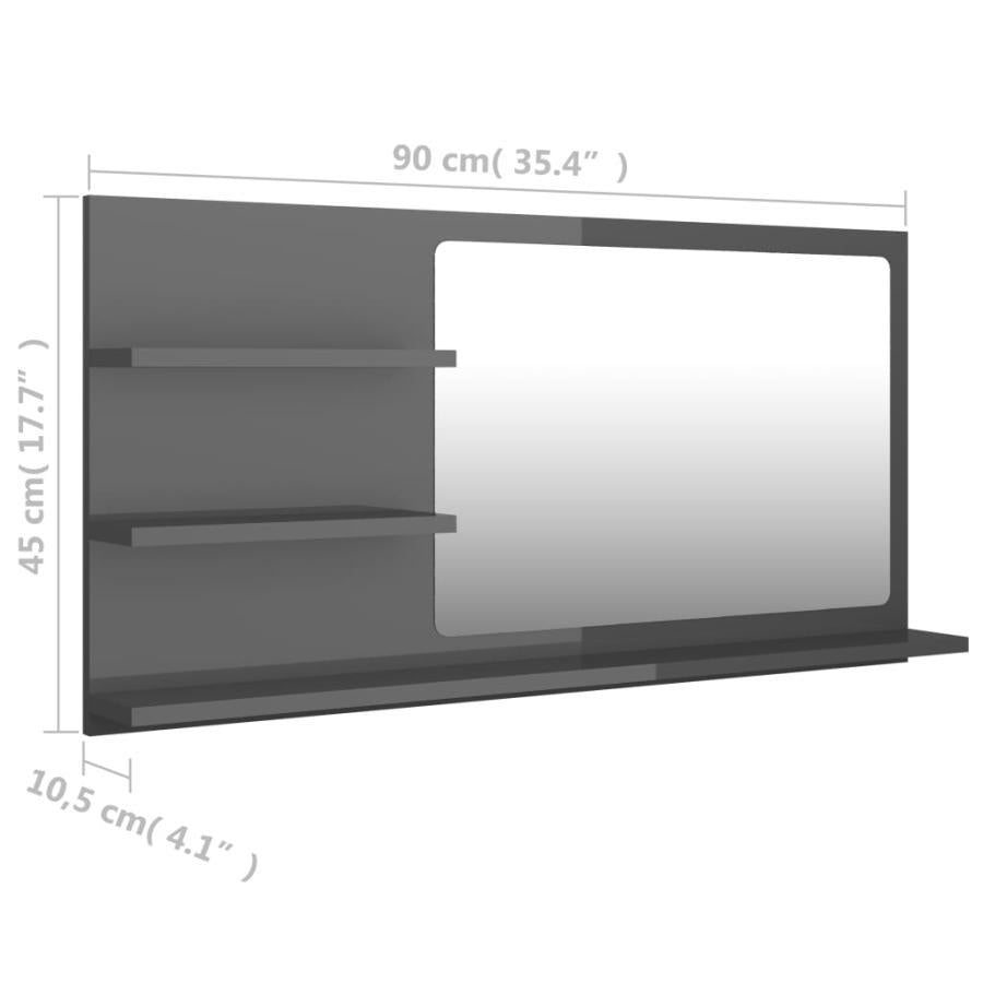 Oglindă de baie, gri extralucios, 90 x 10,5 x 45 cm, PAL