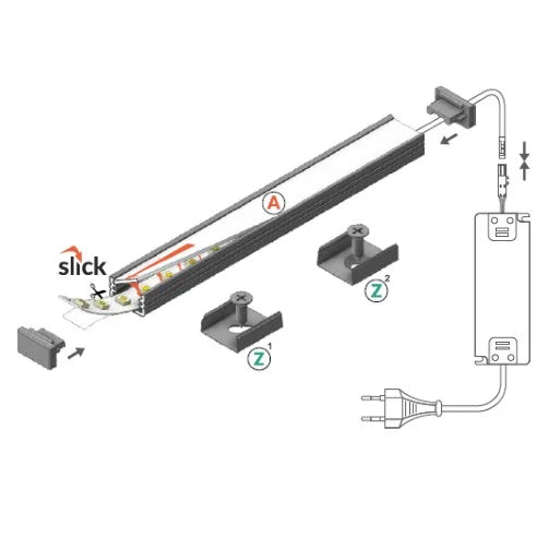 Profil LED aparent SLIM 8, negru, lungime 2m